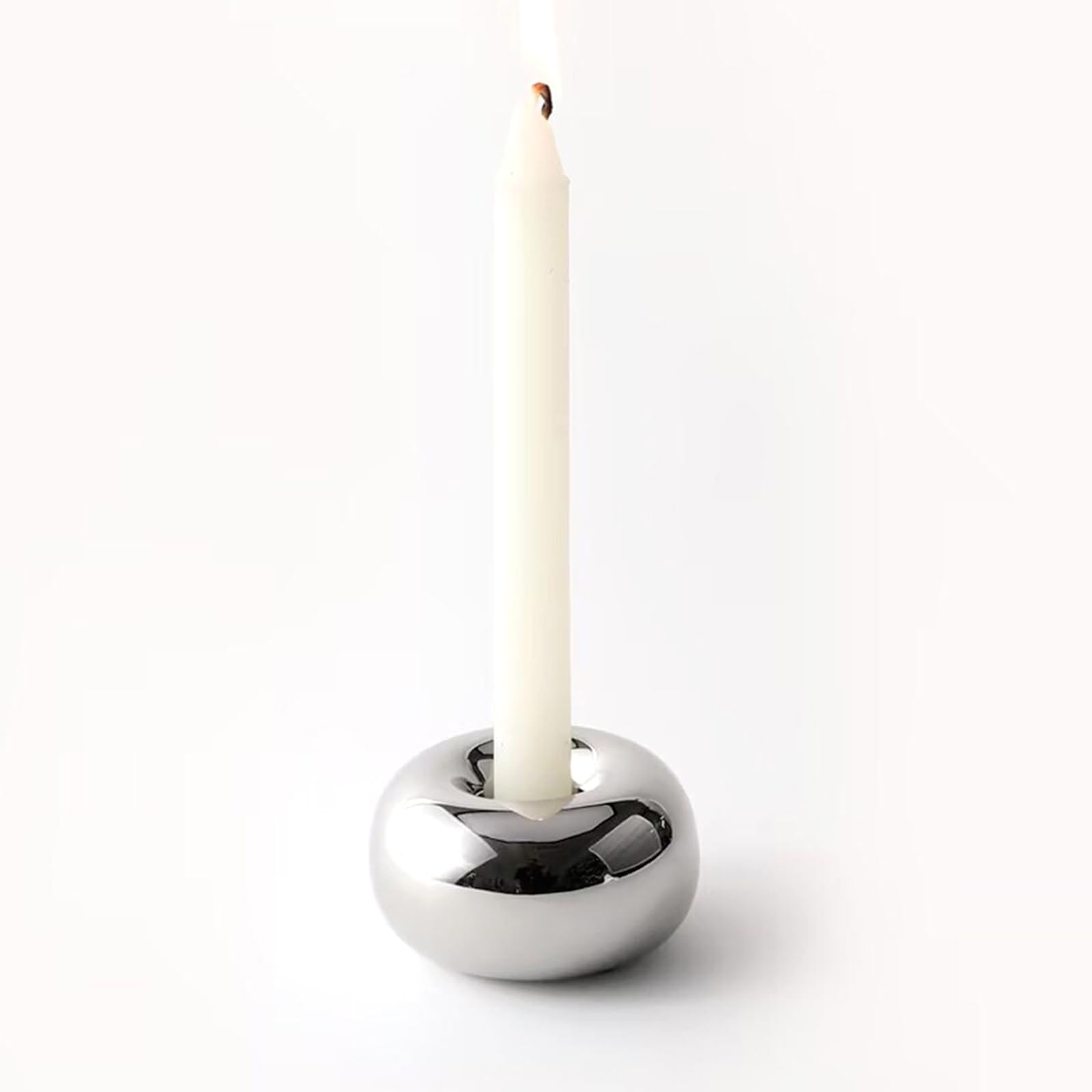Photo 1 of Silver Modern Doughnut Shaped Candlestick Holder, Small Decorative Taper Candle Holder for Bathtub Bedroom Livingroom