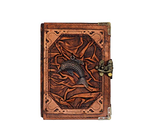 Dolphin Pendant Real Leather Journal Small Writing Notebook Handmade Natural Leather Daily Notepad For Men & Women Unlined Paper, Best Gift for Art Sketchbook, Travel Diary, Write in