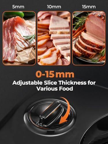 FOHERE Cortadora de Fiambre, Cortafiambres Eléctrico Plegable, con 2 Cuchillas de Acero Inoxidable y Grosor Regulable 0-15mm, Perfecta para Cortar Pan, Queso, Embutidos y Verduras