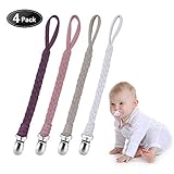 Pacifier Clip,SUGEE Universal Braided Pacifier Holder Leash Teething Ring Holders for Boys and Girls,Baby Teething Toy, Soothie by Hand-Made Braided 4pack Purple