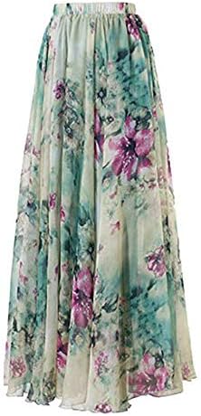 Tianzek Women's Boho Floral Print High Waist Full Length Pleated Chiffon Long Maxi Skirt