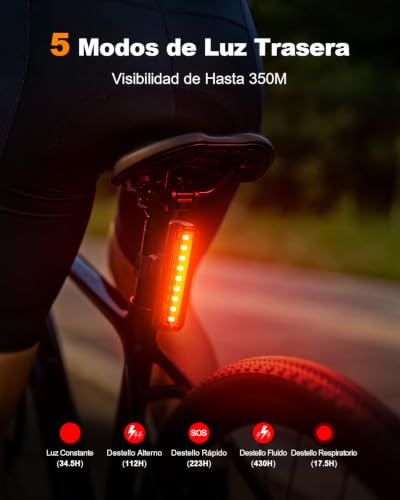 Mohard 1200LM Luz Bicicleta con 2 LED Alto Brillo, 2600mAh Recargable USB Luz Trasera Bicicleta, 3+5 Modos & Impermeable IP65, Luces Bicicleta Delantera y Trasera para Adultos Niños Carretera Montaña