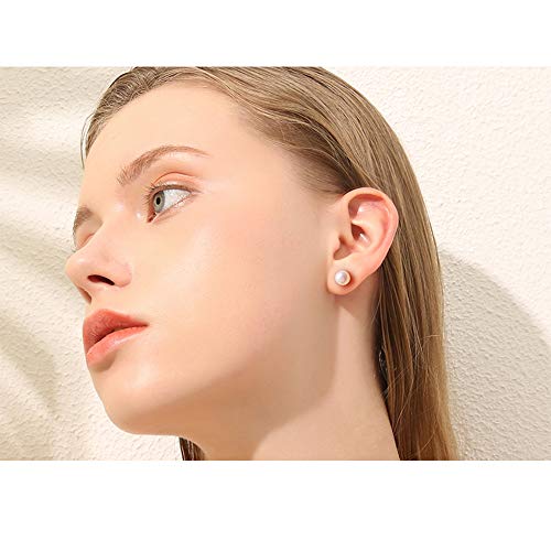 Alyc Pearl Earrings 9mm Freshwater Pearl White Button Stud Earrings with 925 Sterling Silver for Women(9.0-9.5mm)