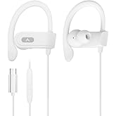 Avantree C171 - USB-C Wired Earbuds, Microphone & Volume Controls, Compatible with New iPhone 15 & 16, Samsung, Google & Android Type C Phones, Headphones, Ear Hook for Running & Sports - White