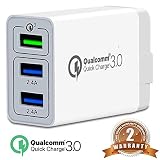 3Port QC3.0 USB Fast Wall Charger, 30W Travel Wall Fast Charger Adapter QC2.0 Quick Charging Block Plug for iPhoneXs/X/8/7 SamsungS9S8/S7,Note8/7,LG,iPd,Nexus,&More