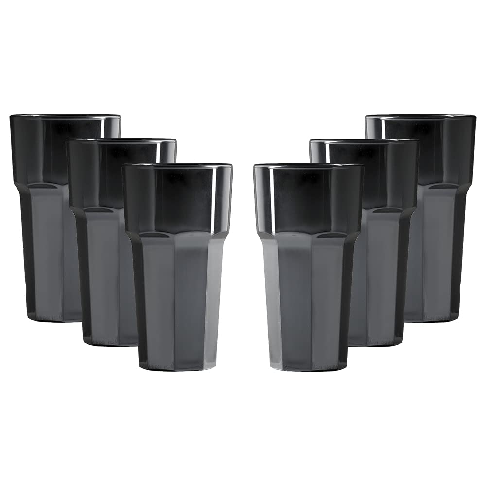 Set of RB Unbreakable Reusable Polycarbonate Plastic Black Octagon Shaped 12 OZ Tumblers. (330ml /12oz) to Rim Height 13cm, Max Diameter 7.2cm Realistic Alternative to Real Glass (6)