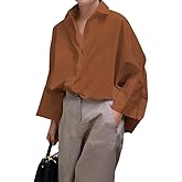 UOOZEE Womens Button Down Shirt Casual 3/4 Sleeve Loose Fit Collared Work Blouse Tops