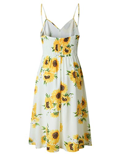 Poptem Womens Midi Dress V-Neck Floral Spaghetti Strap Summer Beach Sundresses