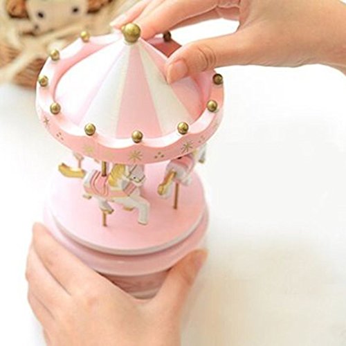 Wooden Merry-Go-Round Carousel Music Box Kids Toys Gift Wind-Up Musical Box - Thumbnail 5
