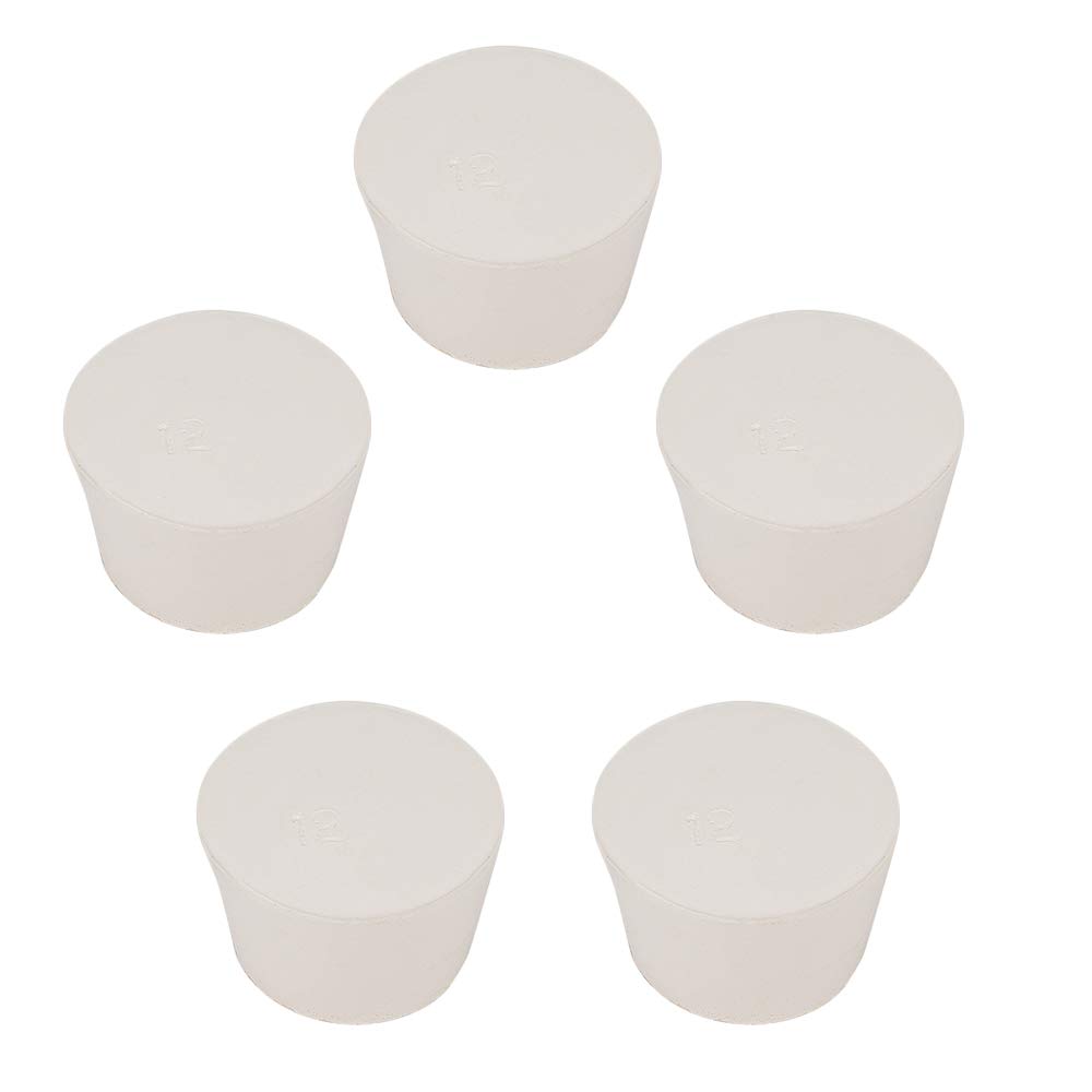 StonyLab Solid Rubber Stoppers, 5-Pack 12# - 51mm x 63mm x 39.5mm- White Tapered Lab Seal Rubber Stoppers