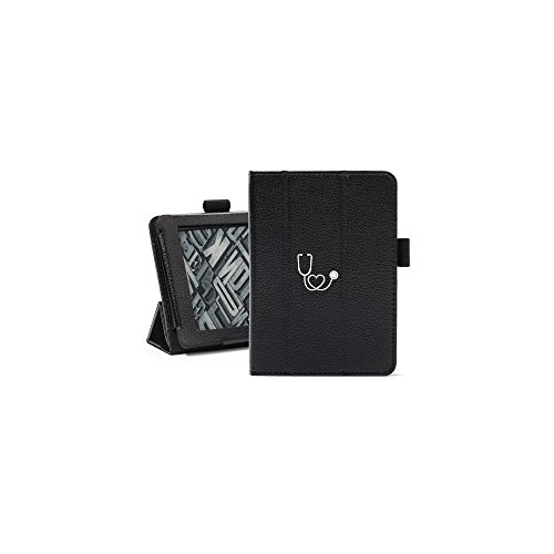 Black Amazon Kindle Paperwhite Leather Magnetic Case Cover Stand Heart Stethoscope Nurse Doctor