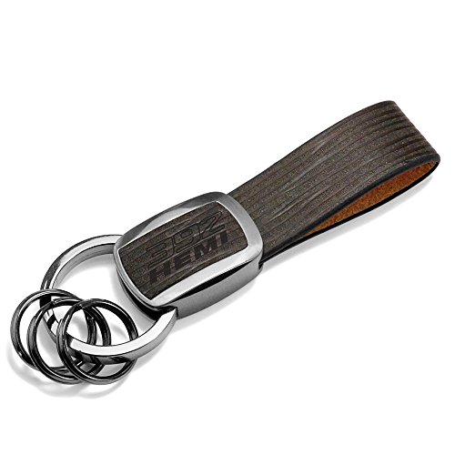 HEMI 392 Black Nickel with Brown Leather Stripe Premium Key Chain by iPick Image, Made in USA