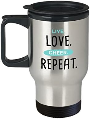 Cheer Travel Mugs - Live Love Repeat - Team Leader Gifts - 14 oz Stainless Steel Coffee Cup