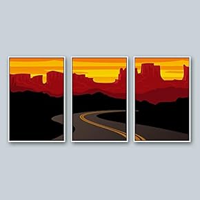3 Piece Framed Canvas Wall Art for Living Room, Bedroom Road Landscape Illustration Canvas Prints for Home Decoration Ready to Hang - 16"x24"x3 Panels