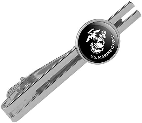 U.S. Marine Corps USMC White Black Logo Round Tie Bar Clip Clasp Tack Silver