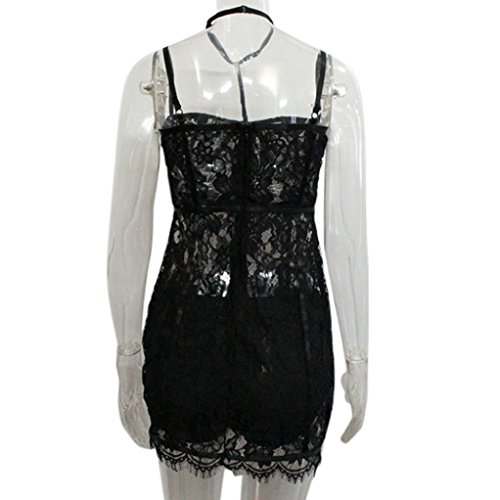 Snowfoller Fashion Women Halter Sexy Lace Dress Perspective Temptation Mini Dress+Underpants Sexy Lingerie For Women (S, Black)