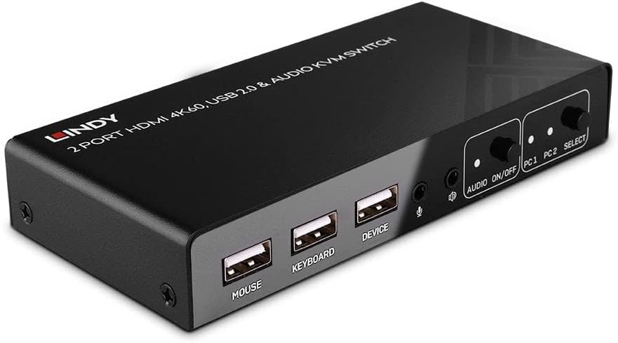 LINDY 2-Port HDMI 4K60 KVM Switch USB 2.0 Audio Hub