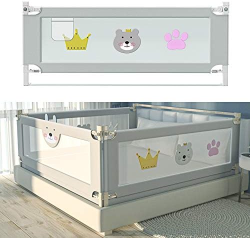 Suteiro ベッドフェンス ベッドガード 無添加素材 転落防止 お布団ズレ 昇降タイプ 分解式 収納便利 取り付け簡単 幼児用 ベビーサークル 通気性よい 出産お祝い 1枚入り グレー キュートベア Logicel Net