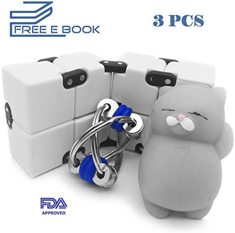3 PCs Set- Sensory Toys Fidget Bundle Pack Includes Infinity Cube/Flippy Chain/Squeeze Stretchy Mochi Squishy Toy Widget for ADHD/Autism/Stress Relief/Anxiety/Relaxing Perfect Adults and Kids Therapy