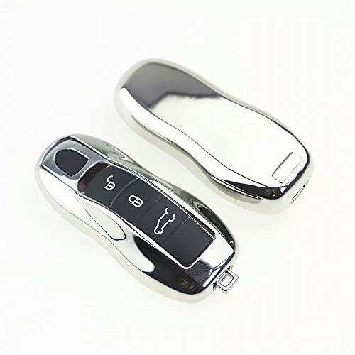 FELICIPP Porsche Key Fob Cover, Premium Soft TPU 360 Degree Full Protection Key Shell Key Case Cover Compatible with Cayenne MACAN Panamera Class Keyless Smart Key Fob (Color : Silver)