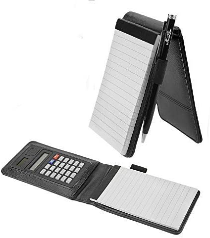 IPENNY Leather Memo Book with Calculator A7 Pocket Notebook Cover Jotter Organizer Lined Memo Pad Holder Business Writing Pad