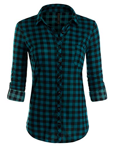 JJ Perfection Womens Long Sleeve Collared Button Down Plaid Flannel Shirt TEALBLACK 3X