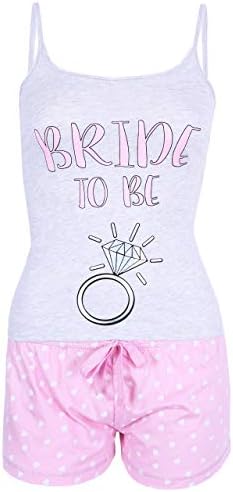 Grey Top & Pink Shorts Pyjama Set Ladies Bride to Be