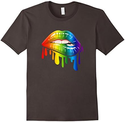 Mens Lgbt Gay Homosexual Lesbian Rainbow Lips Pride T-Shirt Large Asphalt
