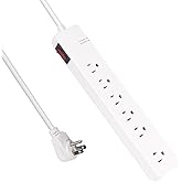 EXTRASTAR 6 Outlet Power Bar with Surge Protector, Extension Cord 4 Feet, 1200 Joules, 6 Power Strip Mountable, Flat Plug Pow