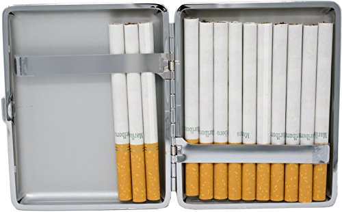 Leather Nickle-Plated Metal Cigarette Herbal Cigarette Cigar Tobacco Carrying Stash Storage Case (100s, Black Smooth)
