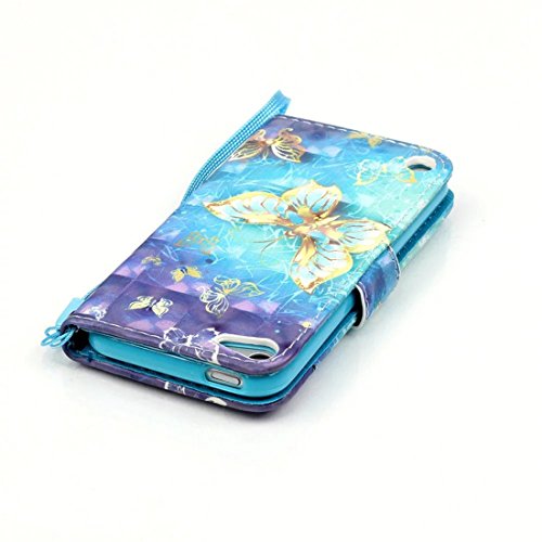 iPod Touch 6 Case, iPod Touch 5 Case, Lwaisy [Wrist Strap] [Stand Feature] Premium PU Leather Wallet Phone Case Flip Cover Built-in Card Slots for Apple iPod Touch 5 6th Generation (Gold Butterfly) - Thumbnail 7