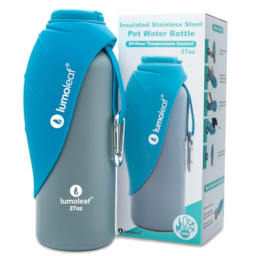 LumoLeaf Insulated Stainless Steel Water Bottle for Dogs 800ml - Keeps Water Cool or Warm for Hours Durable & Portable for Travel, Wide Mouth for Easy Filling & Cleaning (Bleu, 800ml)