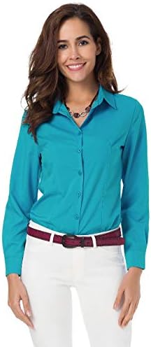 Womens Basic Long Sleeve Button Down Shirts Simple Pullover Stretch Formal Casual Shirt