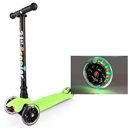 Scooters for Kids, Wide Deck 3 Wheels Scooter 4 Years and Up with T-Bar Handle 110lb Weight Limit Kick Scooter (Green)
