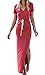 OYANUS Womens Sexy Deep V Neck Solid Color Long Sleeve Side Split Casual Beach Maxi Dress Coral M