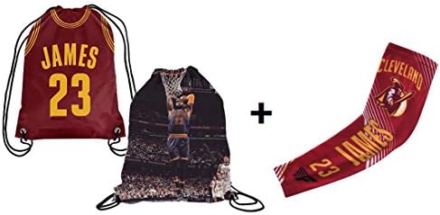 Forever Fanatics Cleveland James #23 Basketball Fan Gift Set ✓ James #23 Picture Drawstring Backpack Gym Bag & Matching Compression Shooter Arm Sleeve
