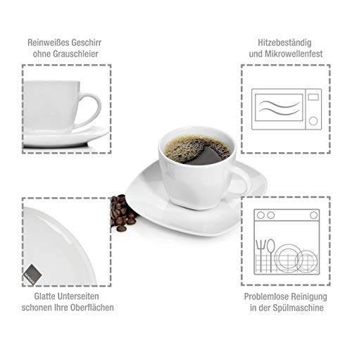 SÃNGER | 12-teiliges Kaffeetassen Set Bilgola aus Porzellan, Kaffee Geschirrset für 6 Personen, Tassen & Untersetzer, Eckiges Design 150 ml | PREMIUM COLLECTION – Bild 3