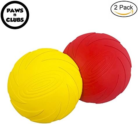 Dog Flying Disc Frisbee Play Toy - PAWSNCLUBS Extra Tough Best Dog Frisbee, made of High Grade Non-toxic Durable Rubber, Floats on Water, including 2 discs, 7.1" in diameter