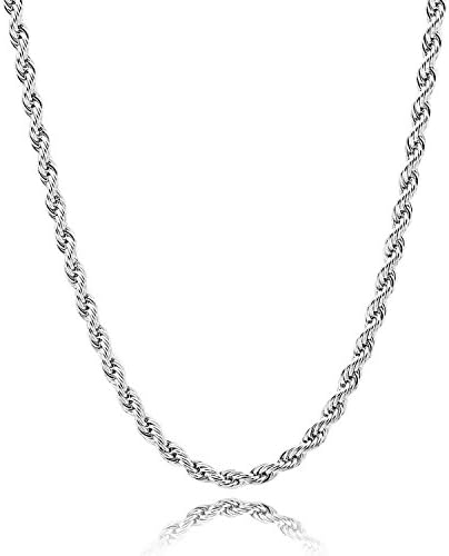 QY Jewelry 2MM Sliver Stainless Steel Twist Rope Chain Necklace for Men Women, 22-24 inches (22)