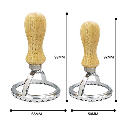 Ravioli Maker Cutter Stamps and Pasta Wheel Set Round & Square Shape Ravioli Masker with Wooden Handle and Fluted Edge, Pasta Press Kitchen Attachment,Set of 4