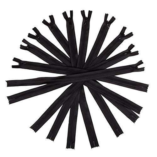 50pcs Long Nylon Invisible Zippers for DIY Sewing Back Dress Cushion Tailoring Accessories Tailor Tool (Black, 10inch)