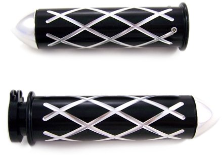 Yana Shiki A3258BP Black Criss-Cross Style Straight Design Grip with Pointed Flush End Caps