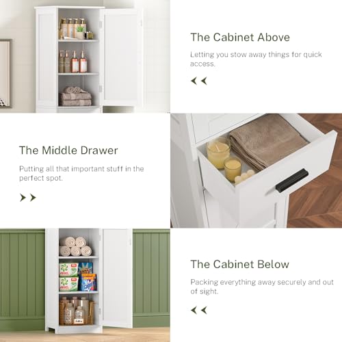 WEENFON 67" H Bathroom Storage Cabinet with 2 Doors & 1 Drawer, Tall Bathroom Cabinet with 6 Shelves, Narrow Bathroom Storage, for Bathroom, Living Room, Kitchen, White, 30×40×170CM
