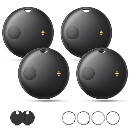 KUKIHO Tracker Tags 4 Pack Works with Apple Find My (iOS Only) | IP67 Waterproof, 100dB Sound, 12-Month Replaceable Battery, Item Locator for Keys, Wallet, Luggage, Black 4Pcs