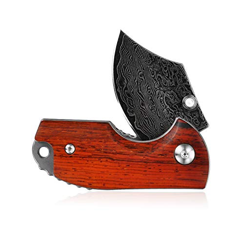 KUBEY Folding Knife, Small Pocket Knife with Wooden Handle, EDC Compact Knife with Razor Sharp Blade and Safety Liner Lock for Hunting Camping Hiking Tool (DM143-1) - Thumbnail 2