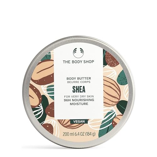 The Body Shop Shea Body Butter (1x 200ml), Shea Butter Body Moisturiser, Body Cream for Dry Skin, 96H Nourishing Moisture, Body Care, Non-Greasy, Non-Sticky Vegan Formula