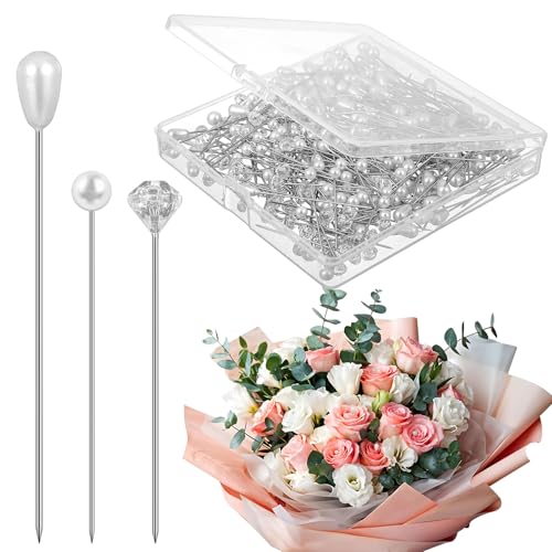 300 PCS Corsage Boutonniere Pins, 3 Styles Straight Teardrop Pearl Head Pins Wedding Bouguet Pin Sewing Pin for Jewelry Making DIY Craft Wedding Floral Decorations