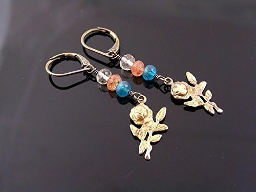 Rose Earrings with Apatite, Sunstone and Rock Quartz