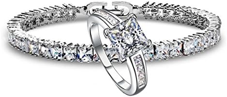 18K White Gold GP Austrian Crystal AAA Cubic Zircon Ring Bracelet Wedding Jewelry Set