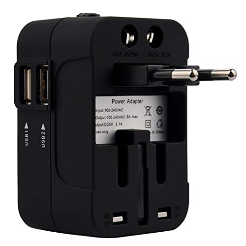 Travel Adapter,JDgoods World Universal All-in-One Travel Adapter With Dual USB Convertor Wall Plug Power For USA UK EU AUS (Black+White) - Thumbnail 3